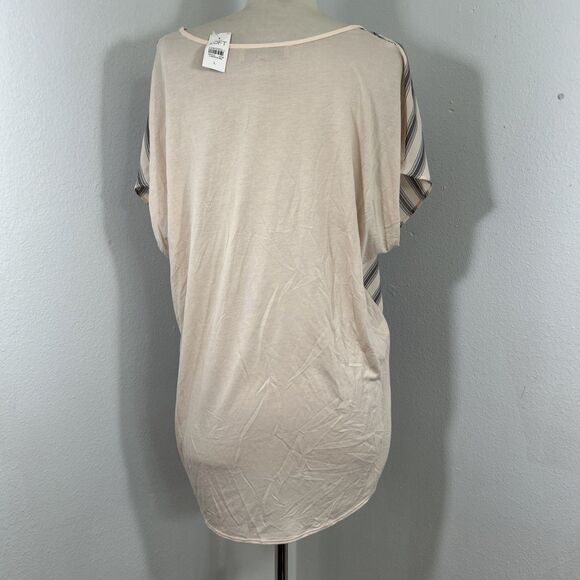 Loft Top Womens Large Beige Strip Mix Material Blouse‎ - Picture 3 of 7